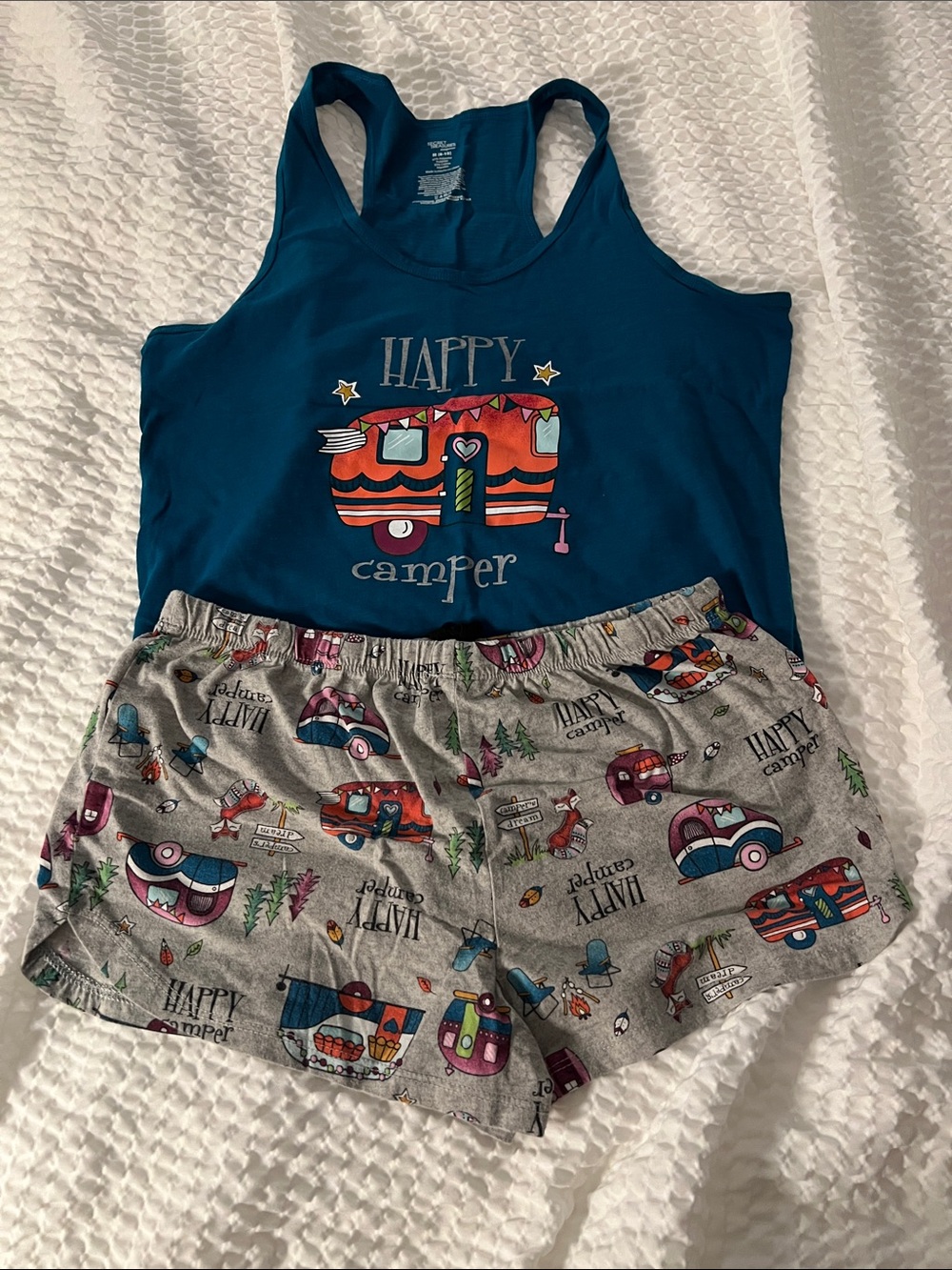 Secret Treasures Girls Teal Tank and Gray Camper Print Pajama Set